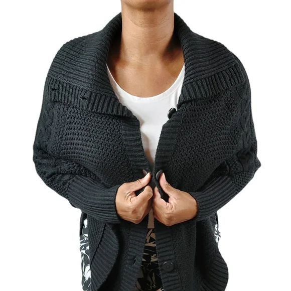 UGG Black Maribeth Cocoon Cape Ribbed Cable Knit Cardigan - Picture 4 of 12